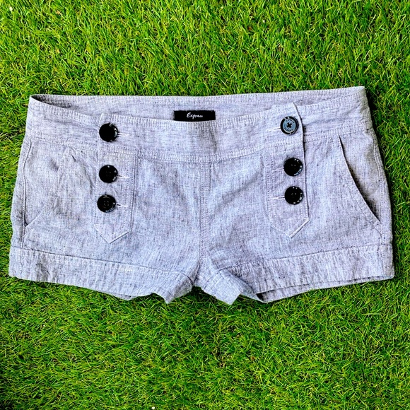 Express Sailor Style Button Up Shorts - Cuff Hem Linen & Cotton sz 6 grey - Picture 1 of 4
